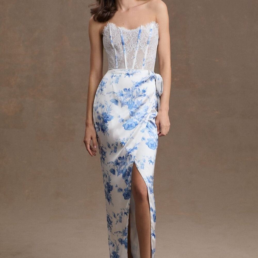V Chapman Dress january Wrap Skirt Lace Corset front slip column gown